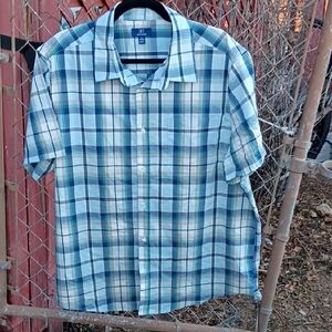 George Men's Blue and Green Plaid Button-Down Shirt